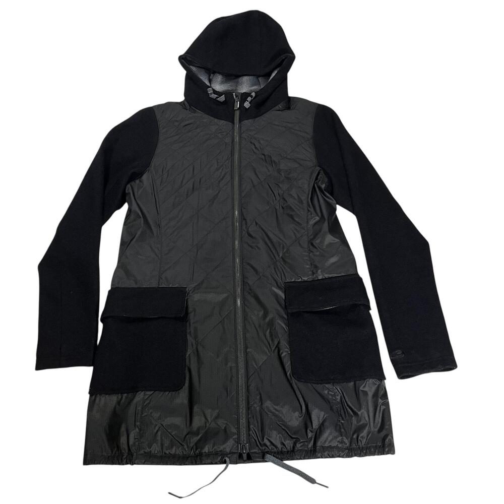 Icebreaker Merino Hooded Parka Coat Womens Medium Black Warm Wool Lined Quilted